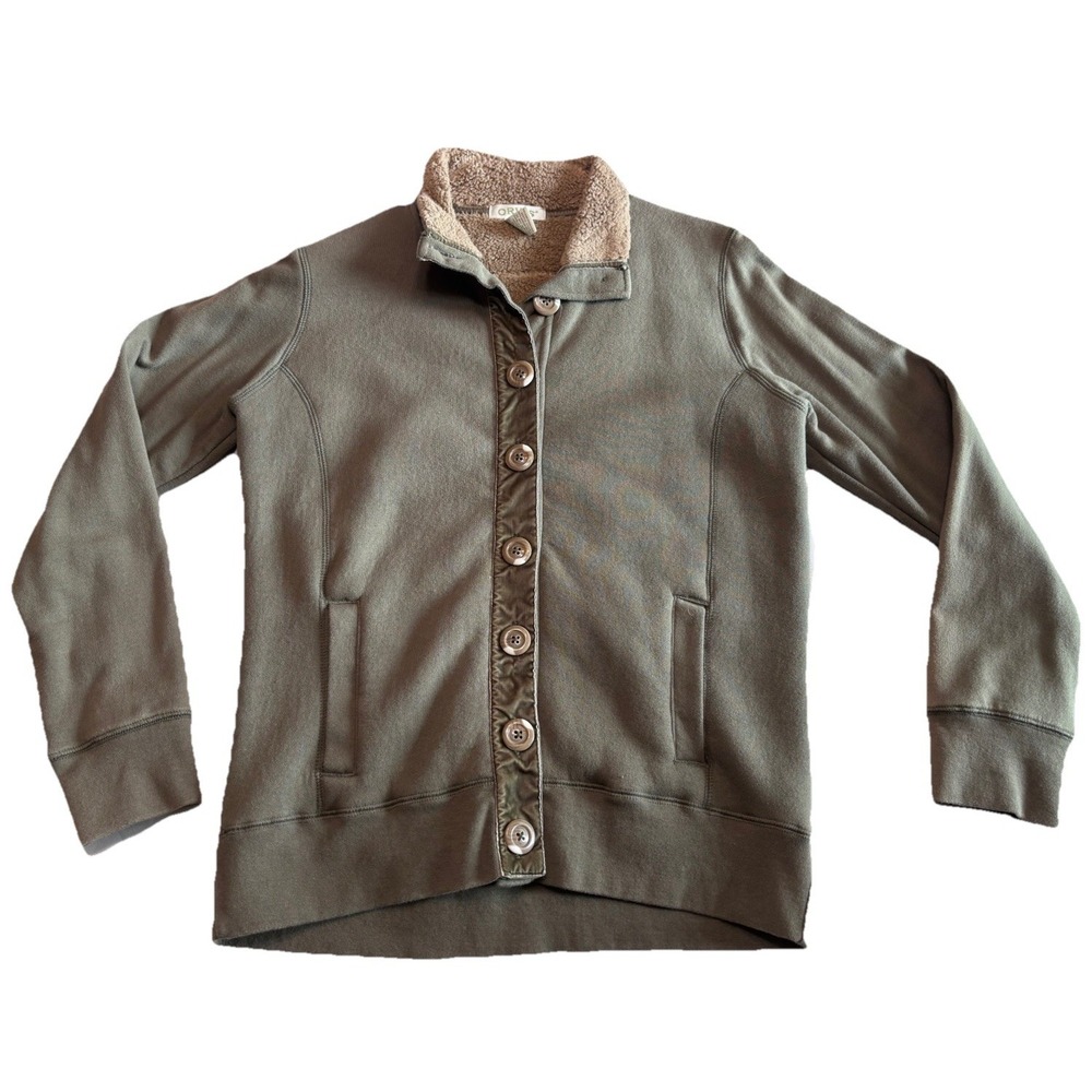Orvis Cardigan‎ Sweater Womens Size S Green Fleece SherpaLined Velvet Button